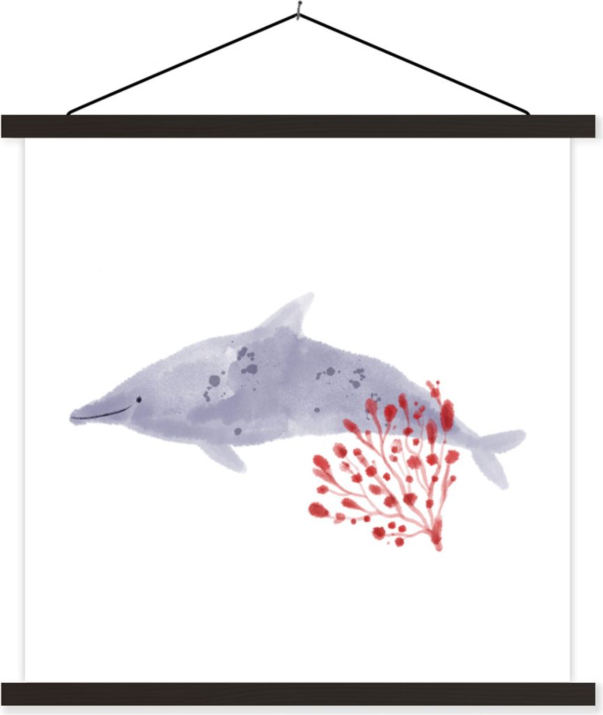 MuchoWow Textilposter Fische - Pflanzen - Meer - Aquarell 40x40 cm mit schwarzem Rahmen - Fotos