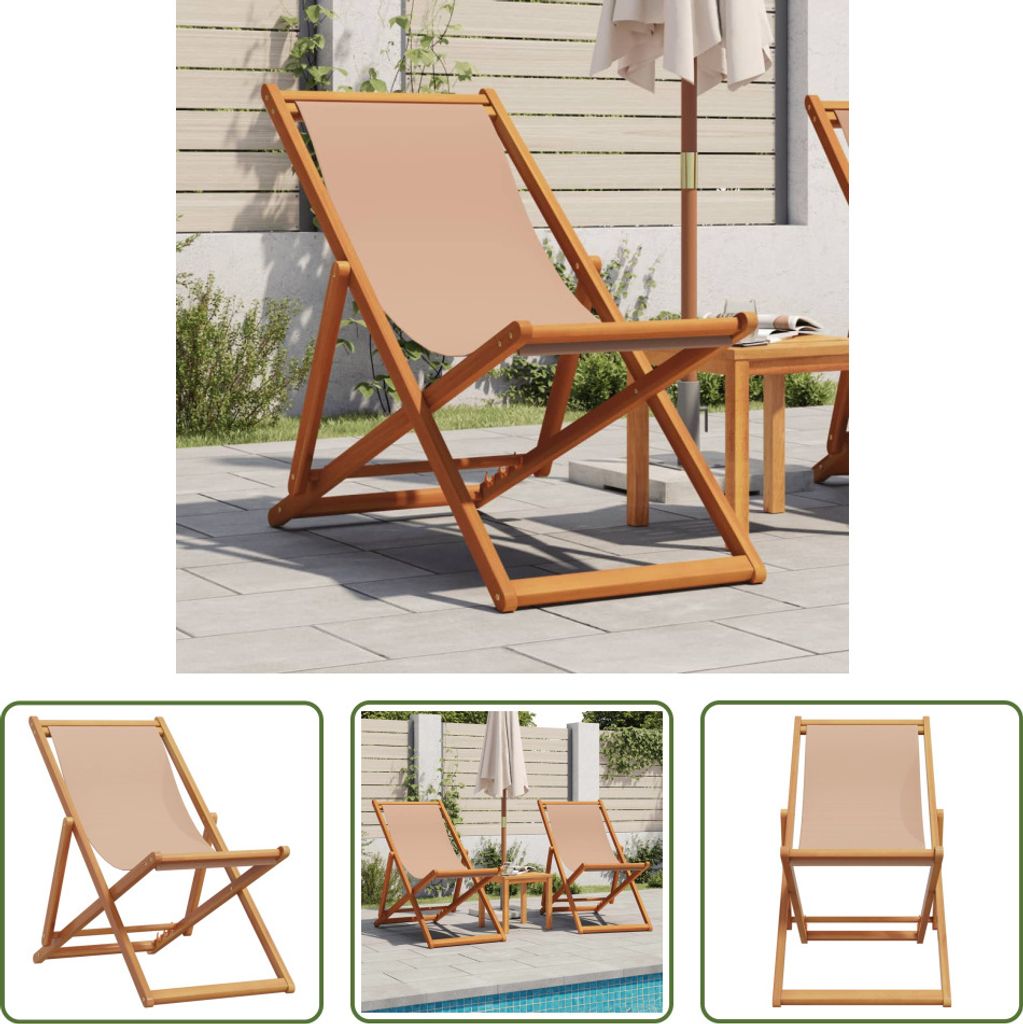 The Living Store Strandstuhl Klappbar Taupe Massivholz Eukalyptus und Stoff