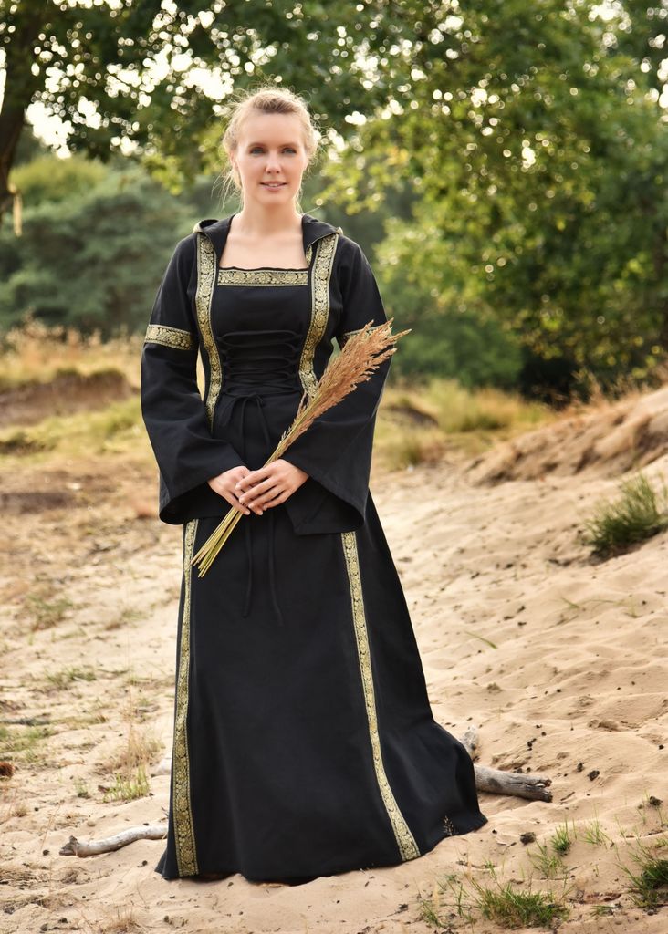 Mittelalterkleid Eleanor mit Kapuze, schwarz : L Größe: L Produktbild 