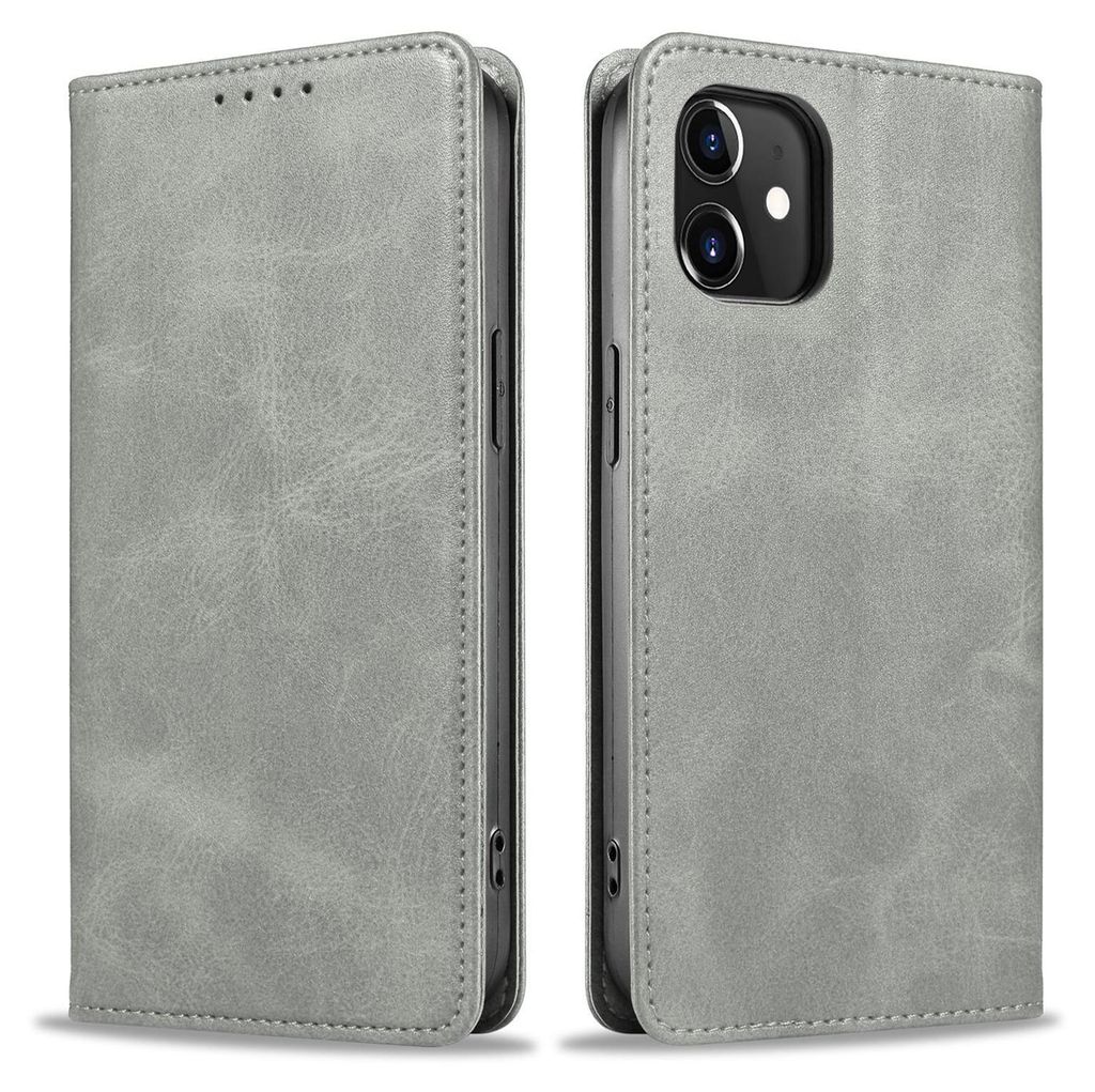 Handyhülle für Apple iPhone 12 / 12 Pro Kunstleder Flip Cover Hülle Handytasche Case Kartenfach Farbe: Grau