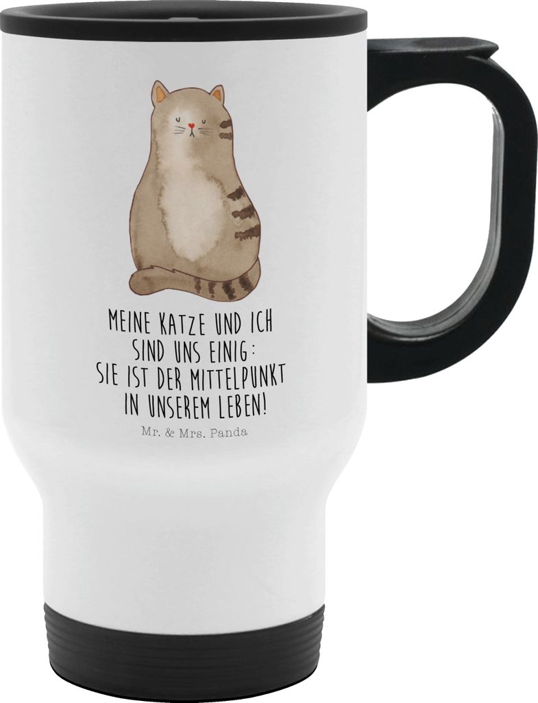 Mr. & Mrs. Panda thermosbecher Katze Sitzen - Weiß - Geschenk, Thermobecher, Liebe, Herz, Familie, Mehrwegbecher, Klein, Cats, Teebecher, Für Tee...