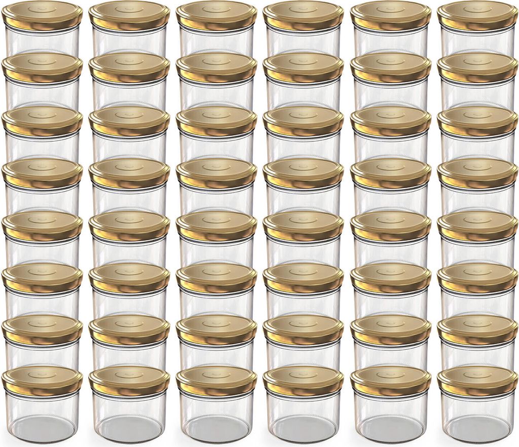 Oputec 48x 230 ml Einmachgläser mit Schraubdeckel Gold – Perfekt für Konfitüren, Vorratsgläser mit Deckel ideal als Marmeladengläser und Sch...