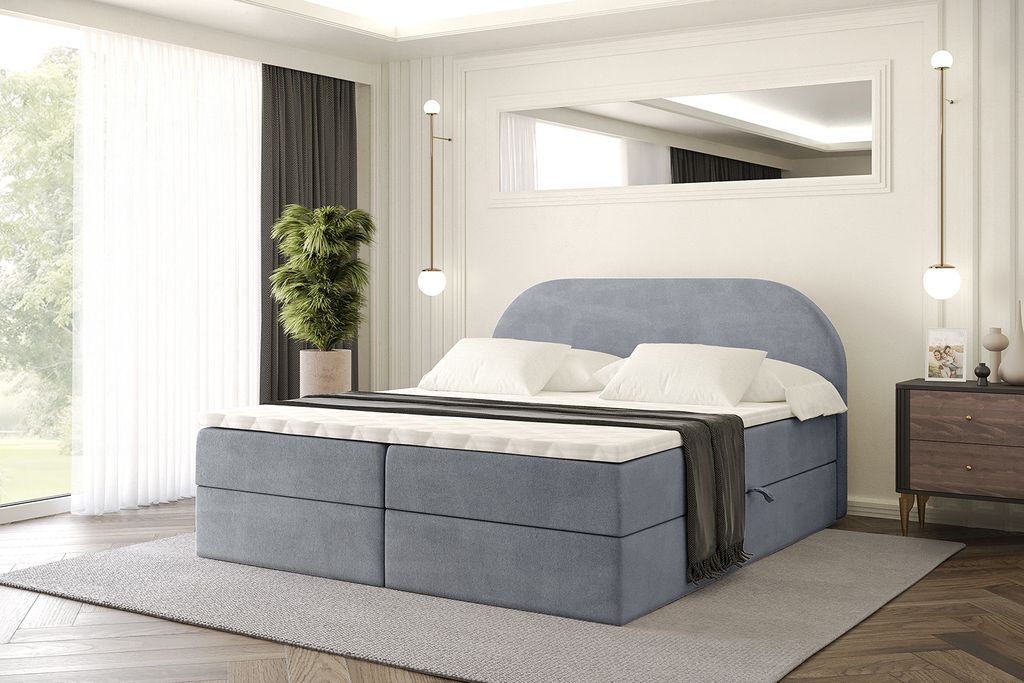 ALTDECOR Boxspringbett mit Matratze und Lattenrost, Topper, Polsterbett mit Bettkasten, Bett mit Stauraum H4-Matratze, Doppelbett, Boxbett - NOX - ...