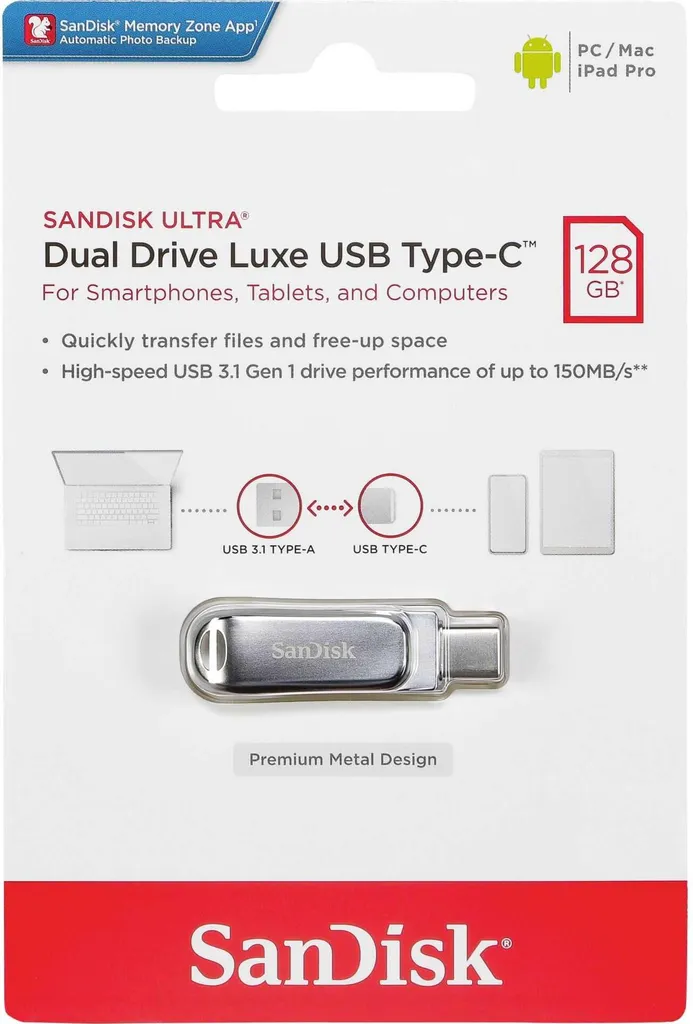 SanDisk USB 3.1 OTG Stick 128 GB, Dual Drive Luxe