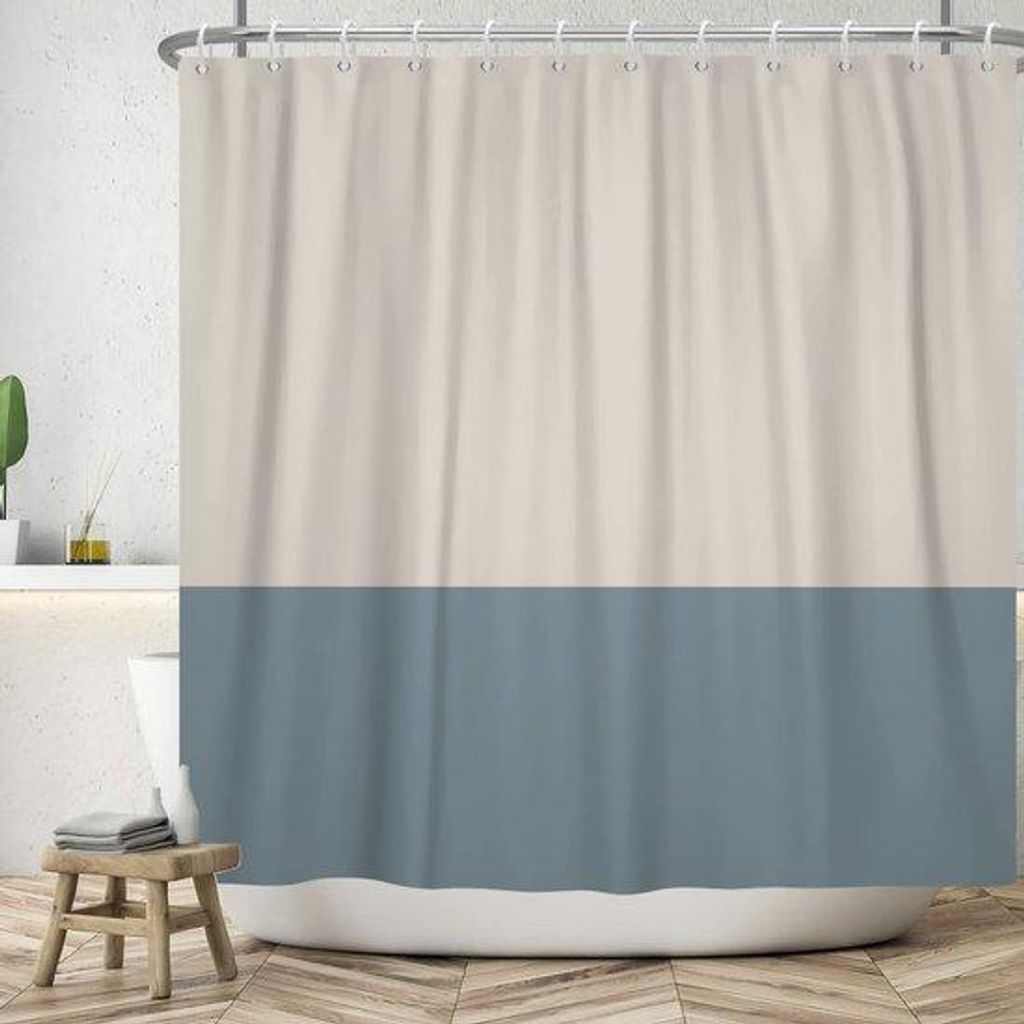 Unyqoos stilvoller und wasserdichter Duschvorhang 180x200 cm mit modernem beige-blauem Motiv und Haken