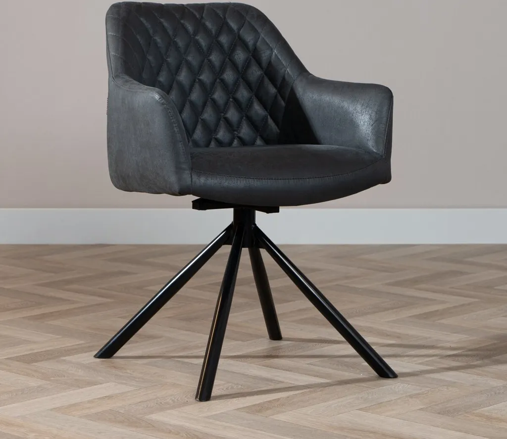 Chaise de table pivotante en cuir pour repas et bureau Dex noire