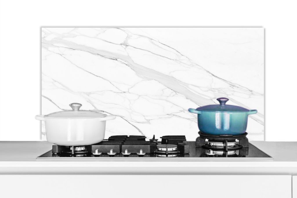 KitchenYeah Spritzschutz Küche - Küchenrückwand - Wandschutz für Herd und Spüle - Marmor - Weiß - Linie - Muster - Luxus - Marmoroptik 100...