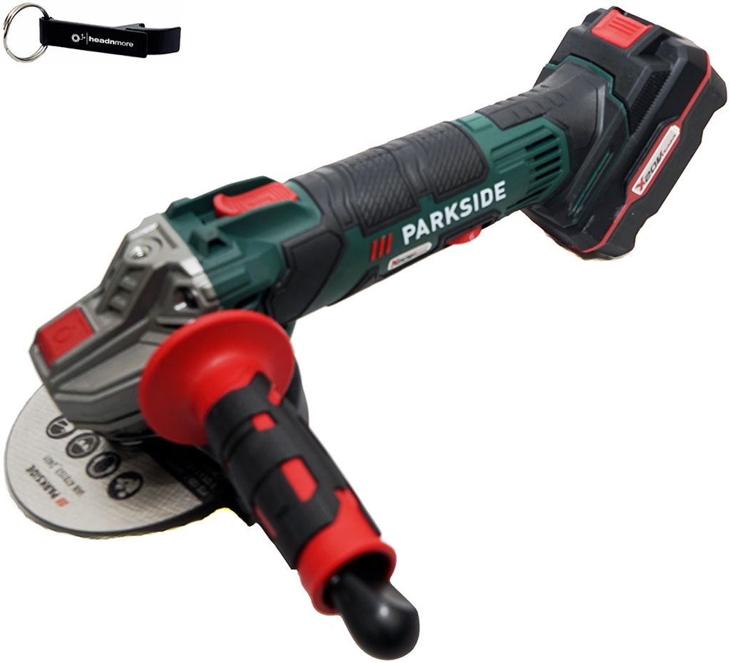 HEADNMORE Bundle - PARKSIDE 20V Winkelschleifer PWSA 20-Li D4 inkl. 4Ah Akku + HEADNMORE Schlüsselanhänger