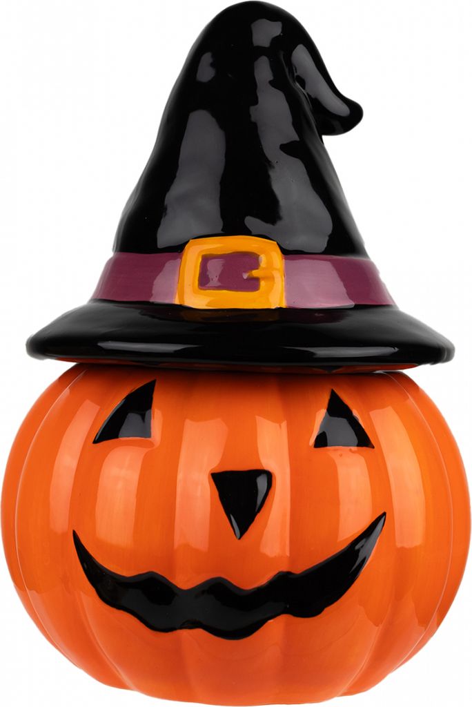 Jack O'Lantern mit Hexenhut Keramik Keksdose für Halloween Produktbild 