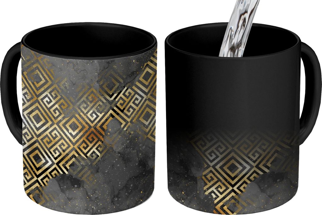 MuchoWow Zauber Tasse Zaubertasse Magic Gold - Marmor - Muster 350 ml Farbwechsel Becher Geschenk Geschenkidee - Magic-Tasse - Fototasse - Kerami...