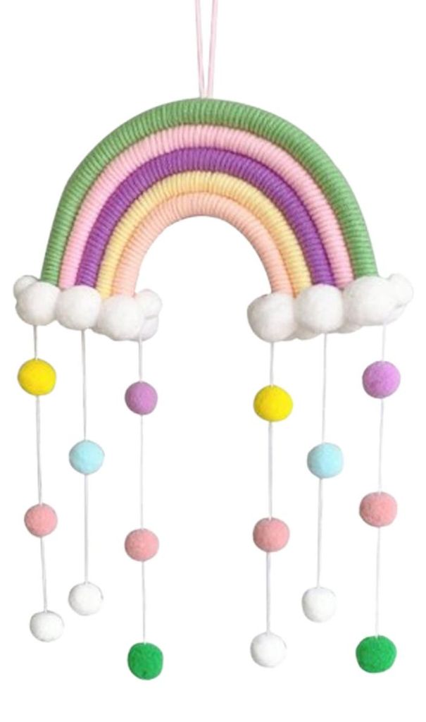 Makramee-Regenbogen-Wanddeko-Girlande mit bunten Kugeln für Kinderzimmer, Mädchenzimmer, Babyzimmer, Kinderzimmerdekoration, Spielzimmer