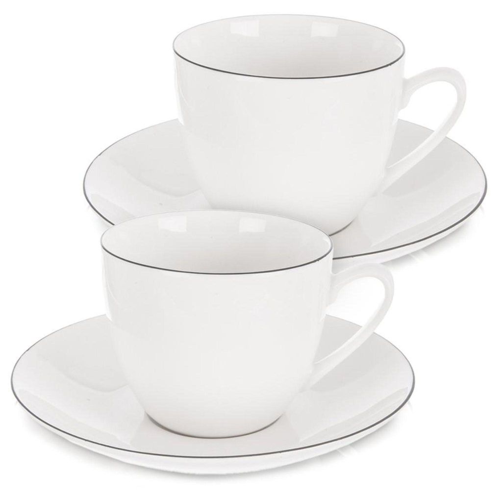 Orion | Tasse mit Untertasse - 2er-Set - Kaffeetasse - Porzellan - Weiß - 200 ml