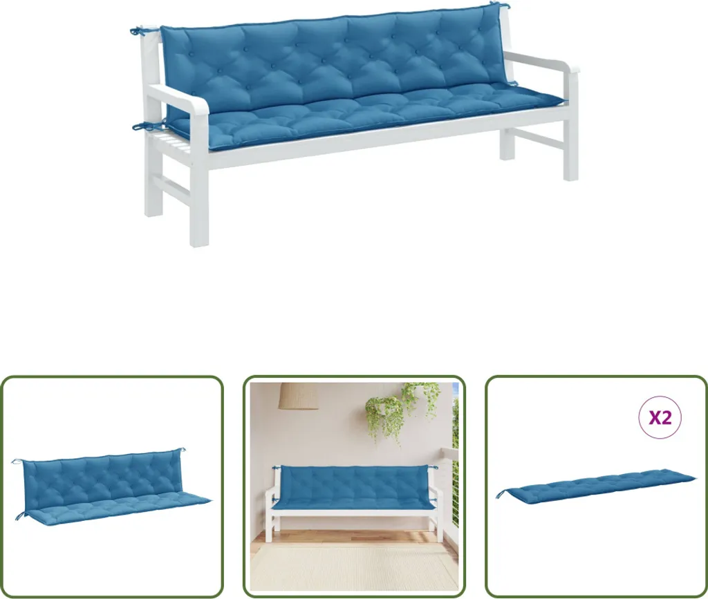 The Living Store Cuscini per panca da giardino 2 pz. Tessuto blu melange 200x50x7 cm