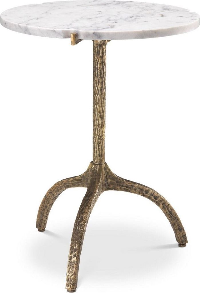 Casa Padrino Luxus Beistelltisch Vintage Messingfarben / Weiß Ø 45 x H. 58,5 cm - Messing Tisch mit Marmorplatte - Wohnzimmer Möbel - Luxus Möbel