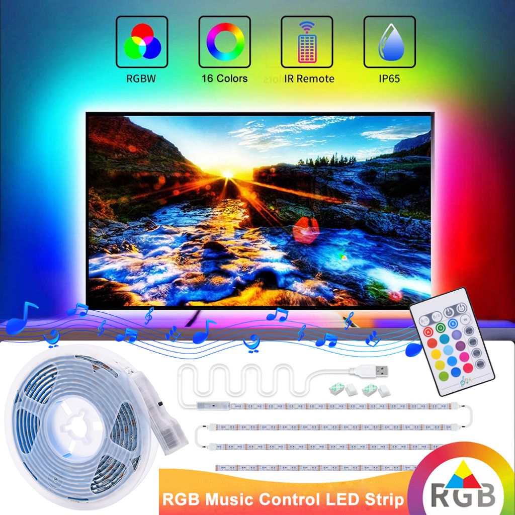 LED TV Backlight Hintergrund-Beleuchtung USB Lichtstripe Streifen Musik 2M RGBW 