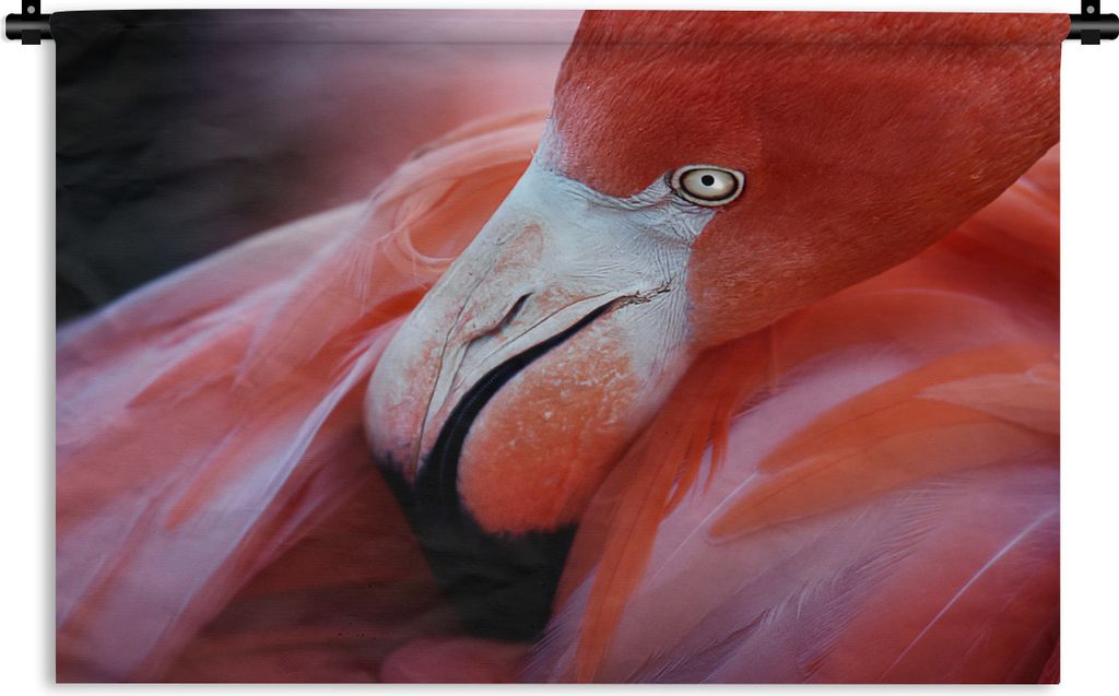 MuchoWow Wandteppich Wandbehang Nahaufnahme eines Flamingos 90x60 cm Tapisserie Dekoration Wandtuch - Wandskulpturen - Bildteppich