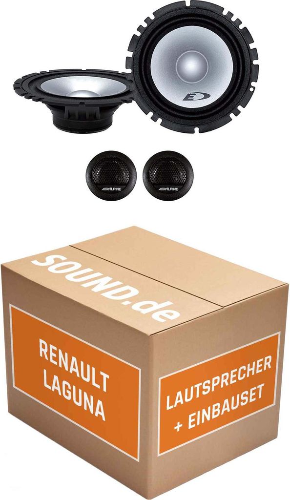 Lautsprecher Boxen Einbaupaket vorne Alpine SXE-1750S passend für Renault Laguna III | 2x Tief-Mitteltöner 2x Hochtöner