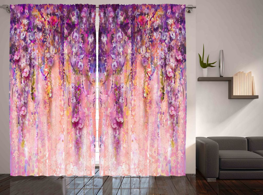 ABAKUHAUS Baum Rustikaler Gardine, Aquarell Wisteria Blüte, Schlafzimmer Kräuselband Vorhang mit Schlaufen und Haken, 280 x 175 cm, Violet Lila Pink