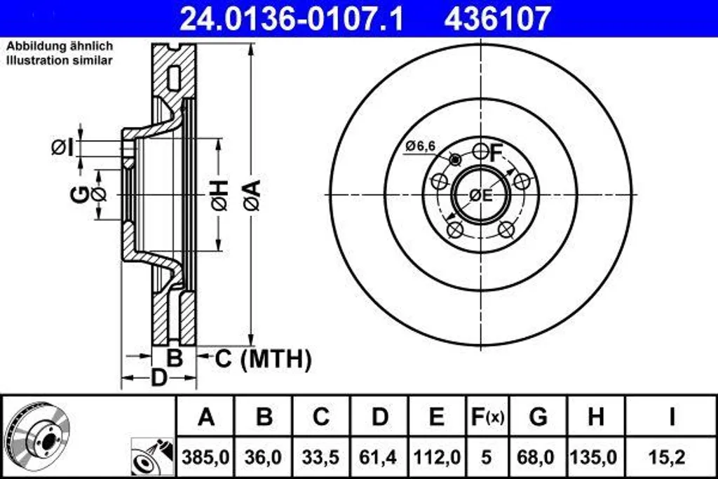 Disque frein ATE pour Audi A6 4F - Référence 4F0615301J, 347mm