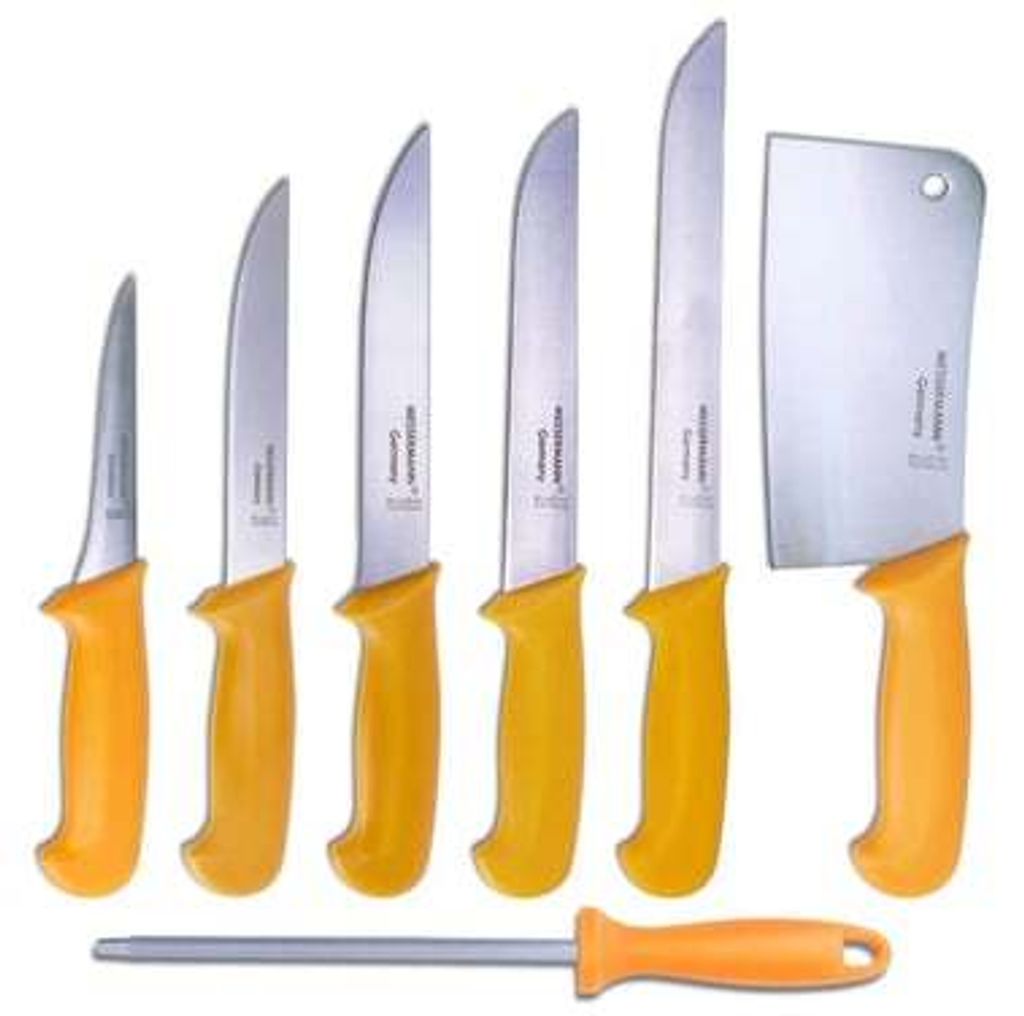Profi Fleischmesser 7er Set Fleischermesser, Stechmesser, Ausbeinmesser, Beil