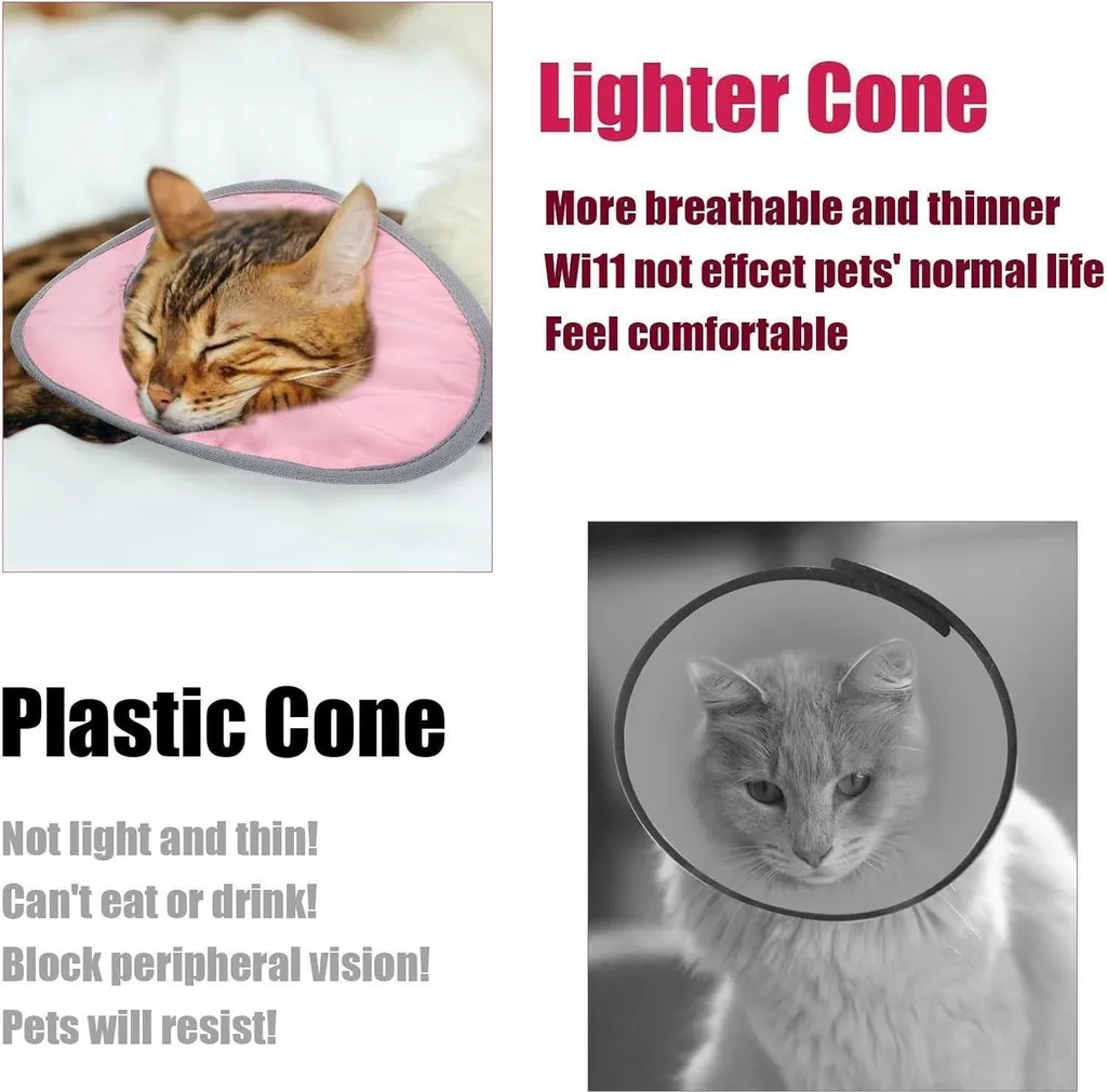 Collier de convalescence pour chat réglable - Protection rose en coton - 5