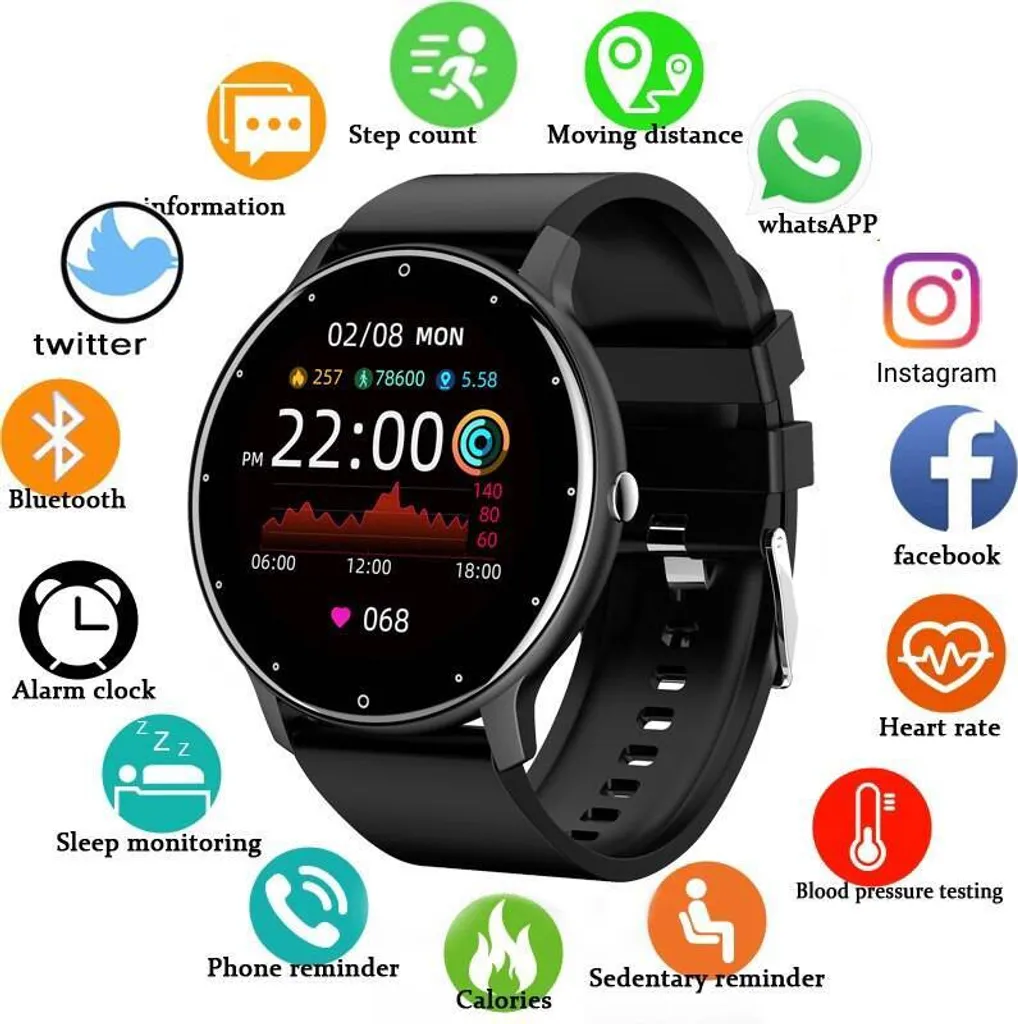 Smart Watch Full Touchscreen Sport Fitness Watch Ip67 impermeabile Bluetooth per Android Ios Uomini Donna Smartwatche, nero,