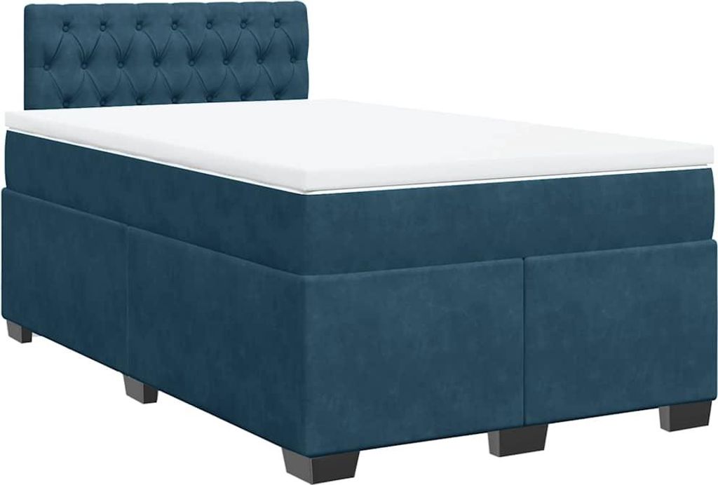 vidaXL Boxspringbett mit Matratze Dunkelblau 120x200 cm Samt