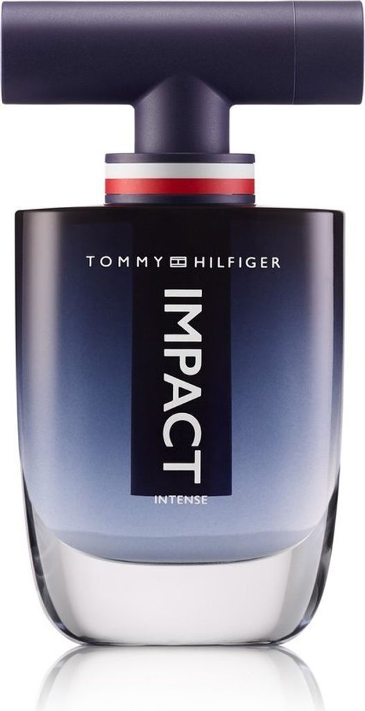 A studio shot of a Tommy Hilfiger Impact Intense Eau de Parfum bottle.
