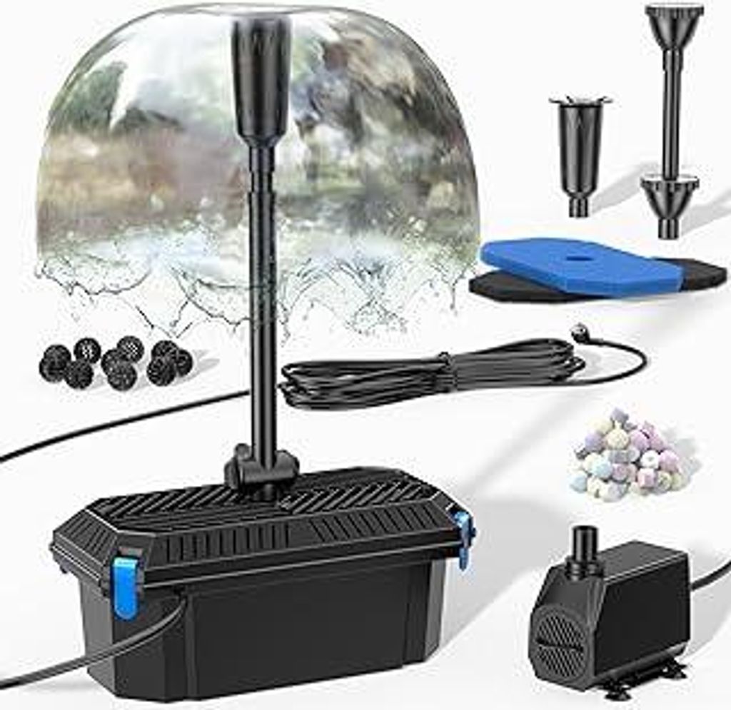 Biling Teichfilter Komplettset mit Pumpe 2500 l/h Teichpumpe mit Filter, 3 Düse und Durchflussregler Springbrunnen für Außen 400-2500 L Gartente...