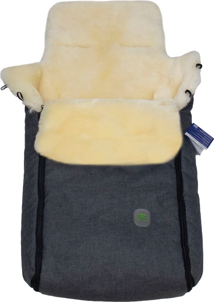 Lammfell Babyfußsack KESSY für Kinderwagen und Buggy Anthrazit