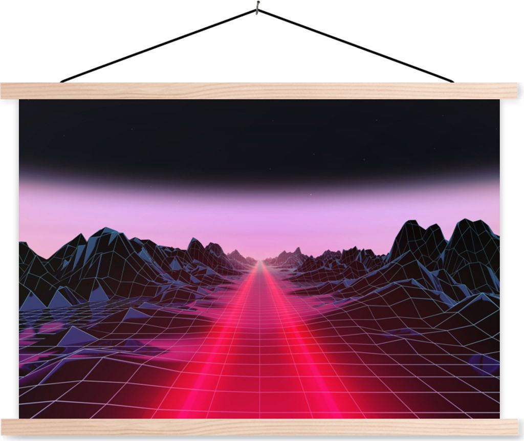 MuchoWow Textilposter Spiele - Futuristisch - Neon 60x40 cm mit holzfarbenen Rahmen - Bilder