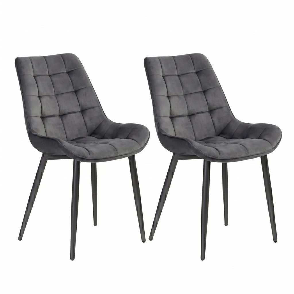 FURNIFY 2er Set Esszimmerstühle STILEN | Elegante Samtstühle mit Metallgestell & Polsterung | Dunkelgrau