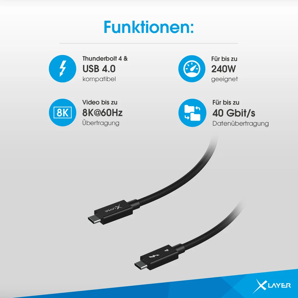 Câble de Transfert Vidéo Thunderbolt 4 USB-C 1m Noir XLAYER 220113 - 4
