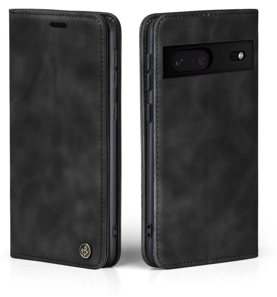 Two views of a black flip phone case for a Google Pixel 7.