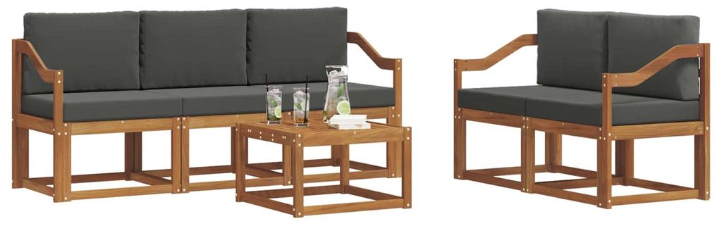 vidaXL Outdoor-Sofagarnitur mit Kissen 6 pcs Natur und Anthrazit