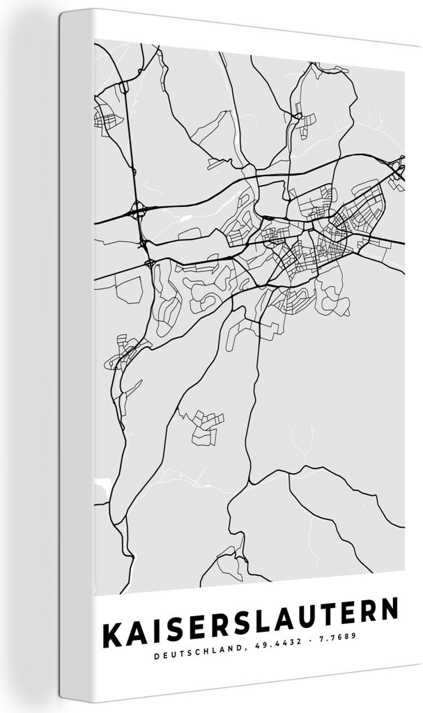 OneMillionCanvasses - Leinwandbilder - 90x140 cm, Kaiserlautern - Karte - Stadtplan - Deutschland, Wandbilder Kunstdruck Wanddekoration - Foto au...