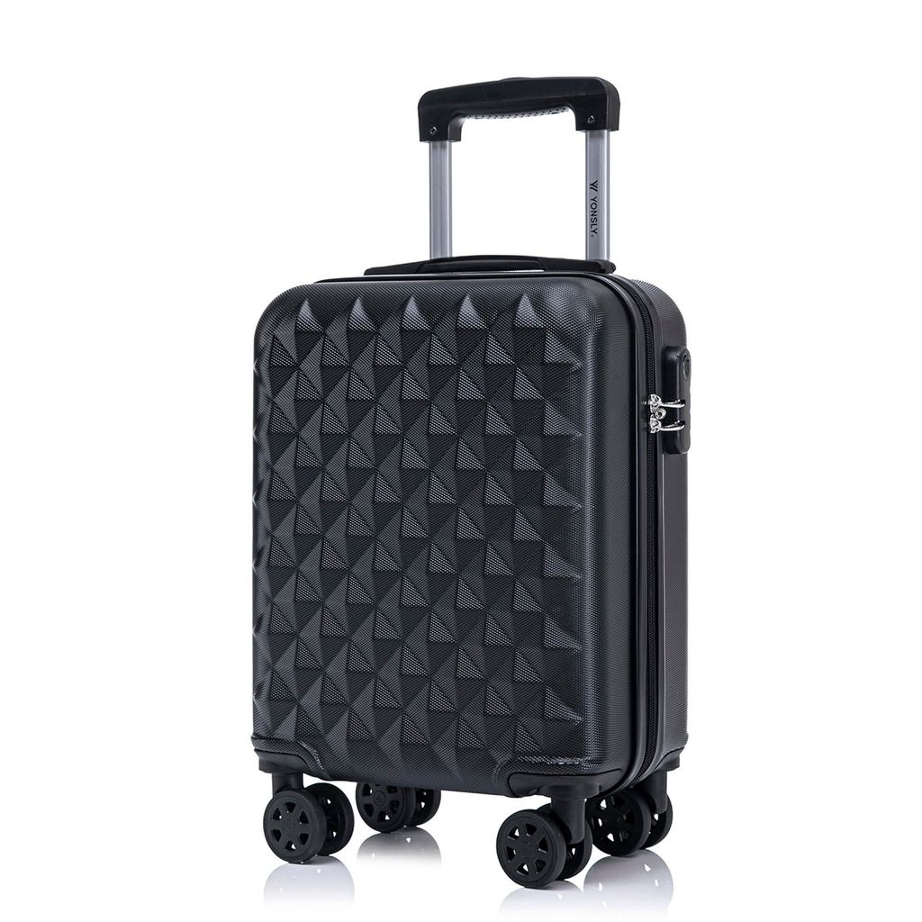 Koffer Trolley Reisekoffer Suitcase, Rollkoffer Handgepäck ,mit 4 Rollen360°, Hartschalenreisekoffer, Zahlenschloss, Weicher Gummigriff(S,Schwarz,)