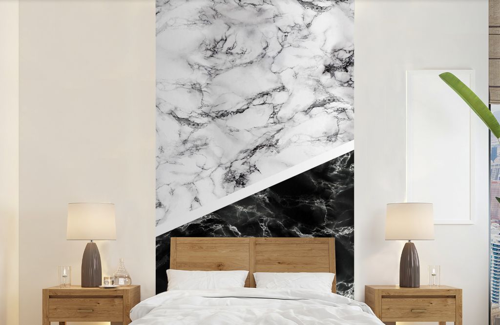 MuchoWow Fototapete für Wohnzimmer oder Schlafzimmer Wandtapete Vinyl Motivtapete Marmor - Chic - Collage - 120x240 cm - Hintergrundbild