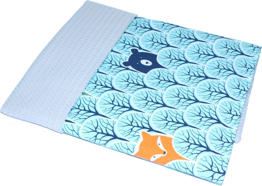 Babydecke Waffelpiqué Baumwolle Kuscheldecke Kinderwagendecke - 05. Fuchs Grün + Grau