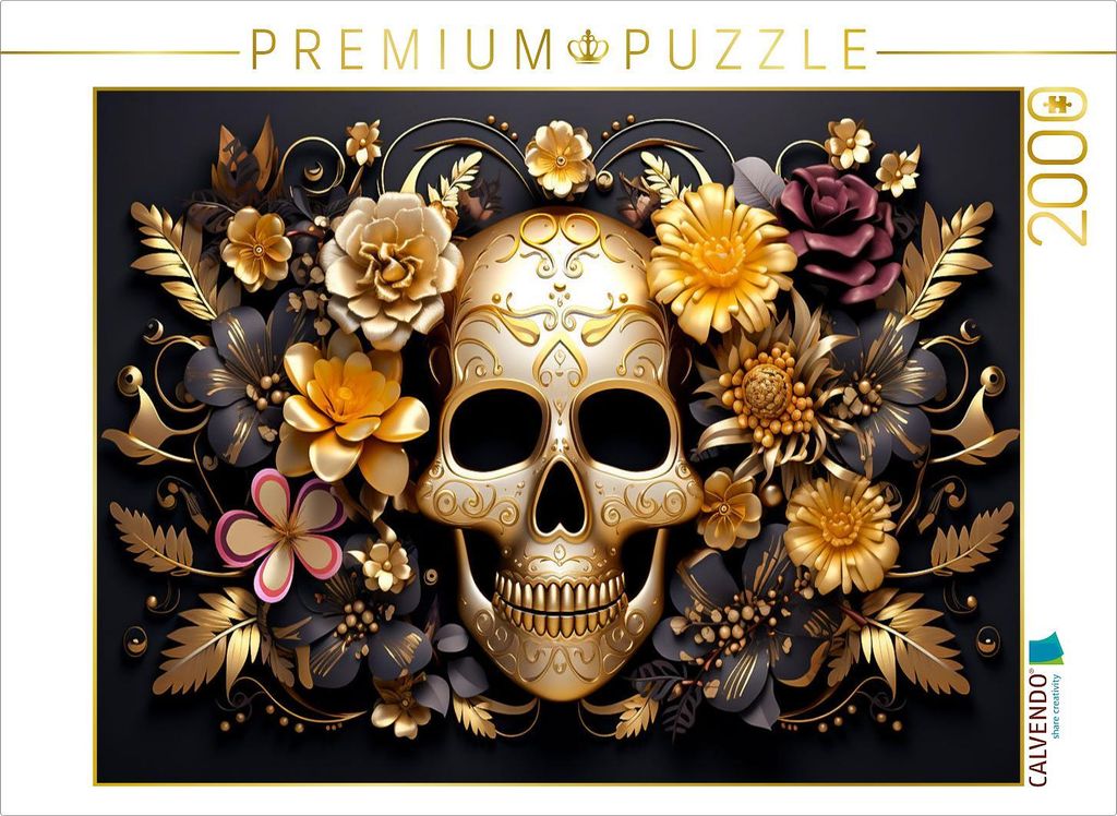 CALVENDO Puzzle Gold Skull | 2000 Teile Lege-Größe 90x67cm Foto-Puzzle für glückliche Stunden