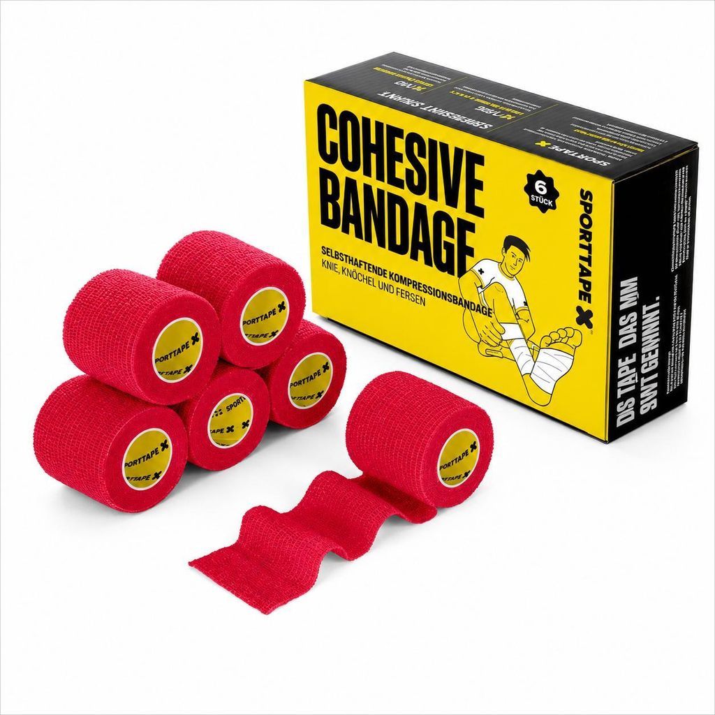 SPORTTAPE Selbstklebender verband - 6 Rollen, 5 cm x 4,5 m | Pflaster rolle verbandsmaterial, Stuzentape fußball, schienbeinschoner tape | haftban...