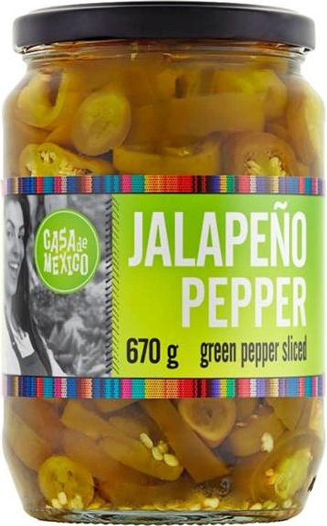 Jalapeño pepers, in stukjes gesneden, in een vloeistof, 670 Productafbeelding 
