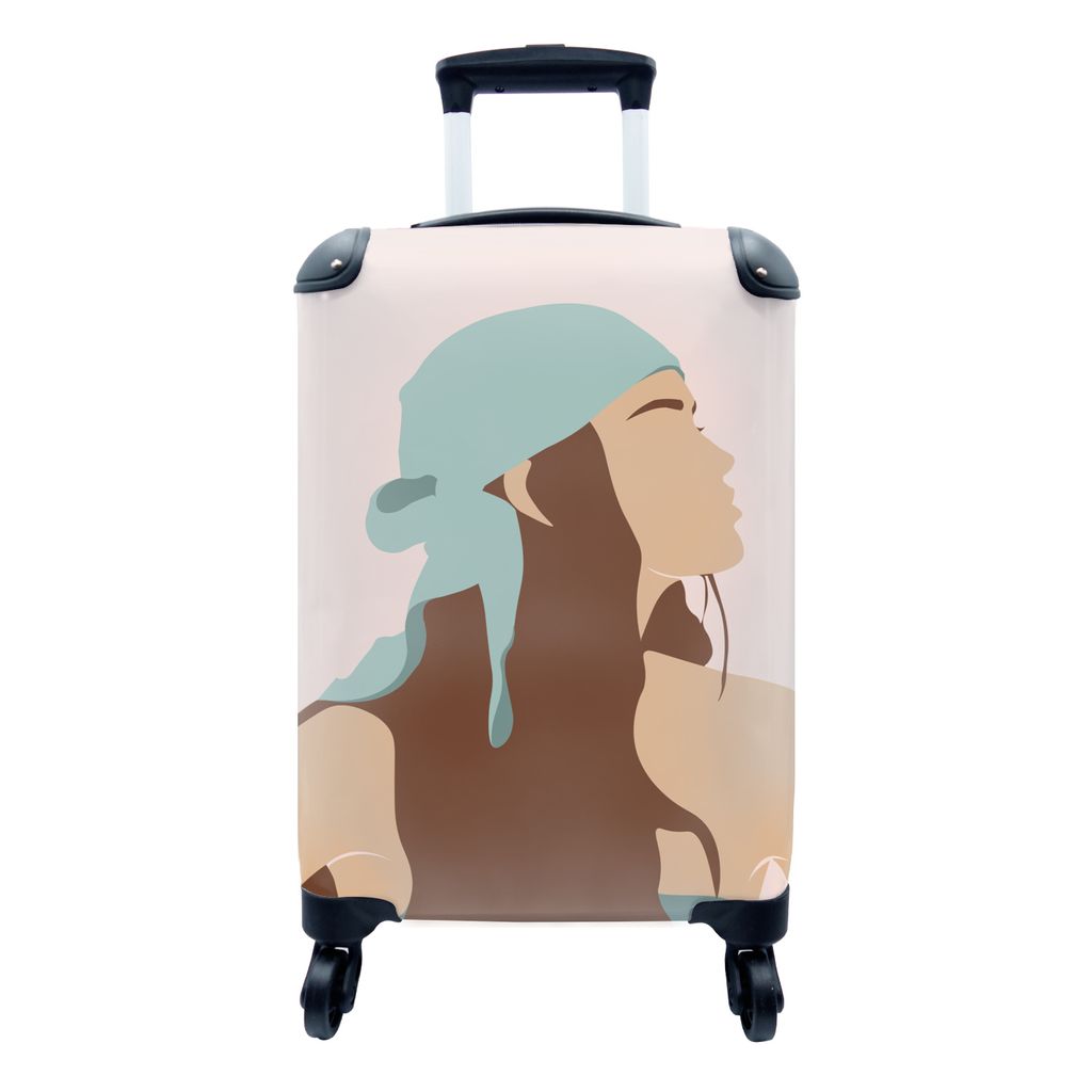 MuchoWow Koffer Handgepäck Trolley Rollkoffer Kleine Reisekoffer mit 4 Rollen - Sommer - Frau - Kopftuch - Cabin Size < 55x40x23 cm & 55x40x20 c...