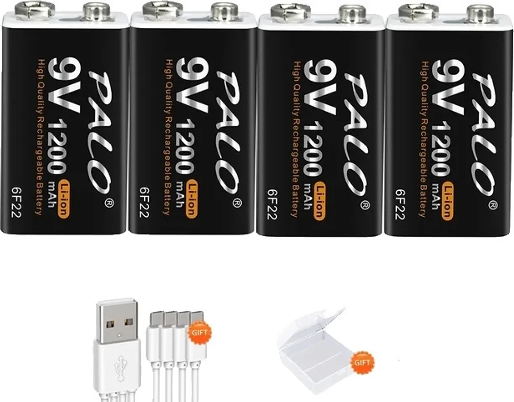 Piles 9V Rechargeables Lithium 1200mAh avec Port de Charge USB 9V