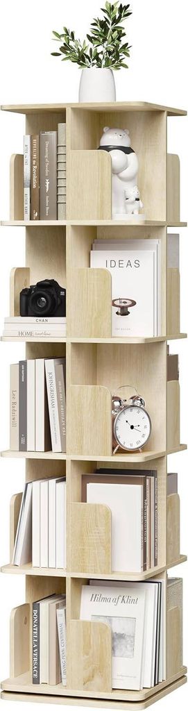 EUGAD drehbares Bücherregal, offener Bücherschrank mit 5 Ebenen, 360° Drehregal Standregal, 40x155x40 cm, Hell Eiche