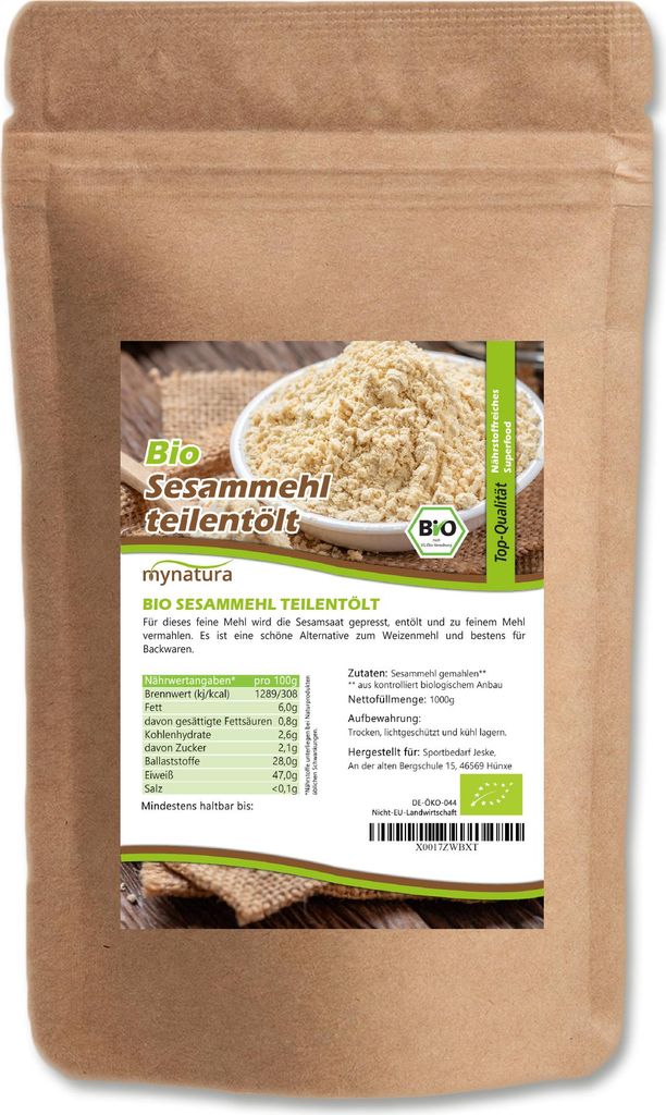 Mynatura Sesammehl – Glutenfreies, veganes Mehl aus 100 % Sesam für gesundes Backen und Kochen 2x1Kg
