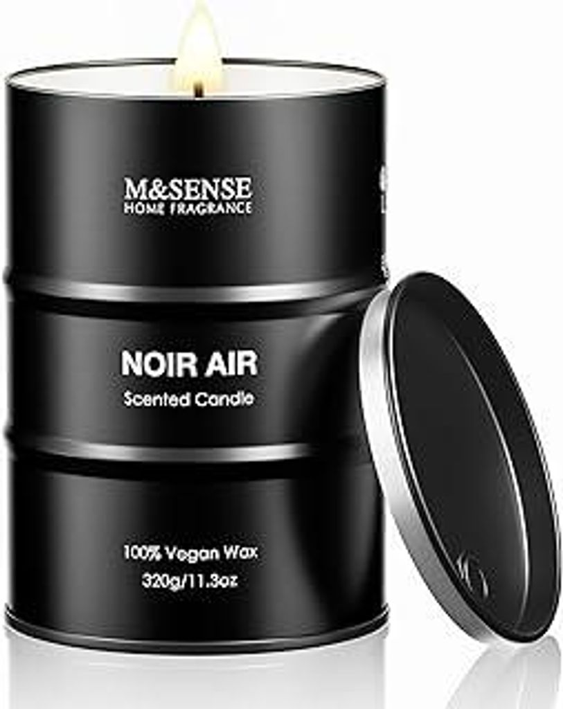 M&SENSE Noir Air Duftkerzen (320g, 70h) – Natürliche Sojawachs-Kerze für Männer – Aromatherapie gegen Stress – Geschenke für Papa