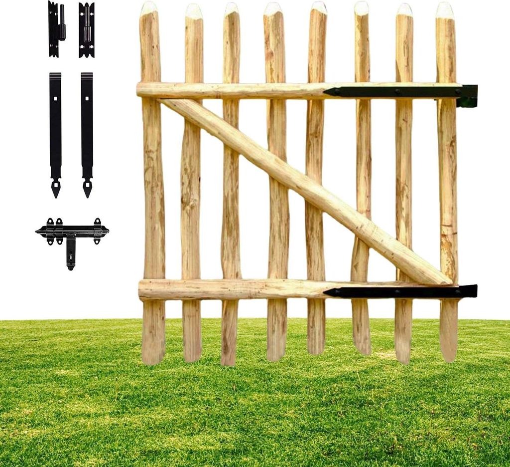 Floranica Zauntor Haselnussholz 100 cm breit x 70 cm Gartentor für Staketenzaun Hoftor Tür Zauntor für Staketenzaun Gartenpforte inkl. Scharniere