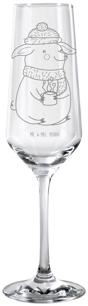 Mr. & Mrs. Panda Sektglas Schwein Glühwein - Transparent - Geschenk, Punsch, Trinkglas, Kelchglas, Glas, Weihnachtsmarkt, graviert, Weihnachten, G...