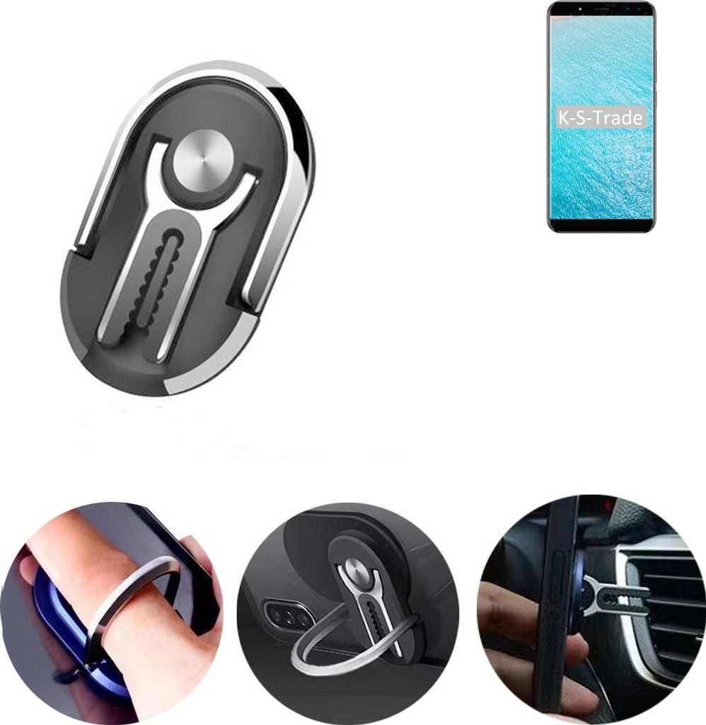 K-S-Trade 3in1 Smartphone-Ring Handy-Ring kompatibel mit Ulefone Power 3S Fingerhalterung Handyring Tischständer Lüftungsgitter-Halterung Tisch